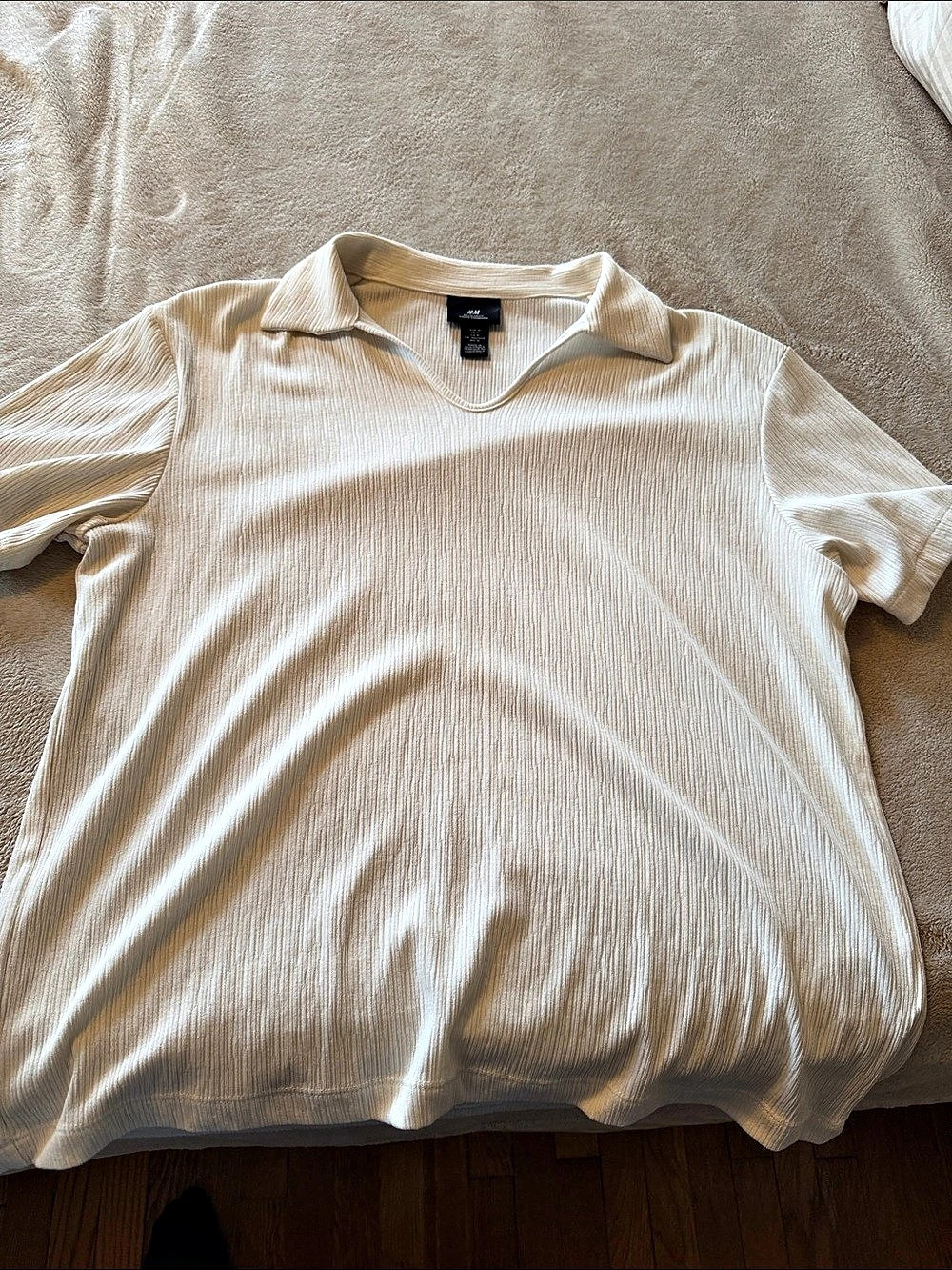 H&M Textured-Knit Polo Shirt Cream